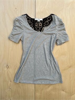 Forever 21 Striped Short Sleeve Top with Floral Lace Back